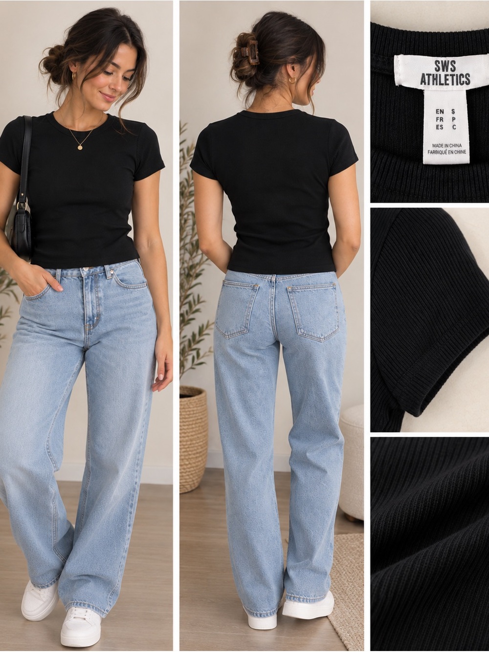 Women's Black Ribbed Tee - Classic Fit